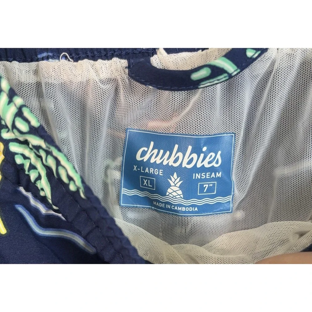 Chubbies Swim Trunks Mens XL Blue Neon Lights Mesh Lined Pockets 7